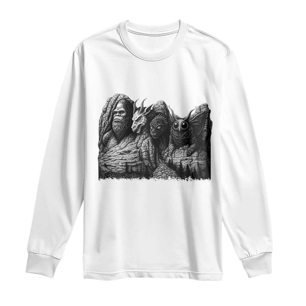 Cryptid Mount Rushmore Long Sleeve Shirt Bigfoot Mothman Jersey Devil Chupacabra TS12 White Print Your Wear