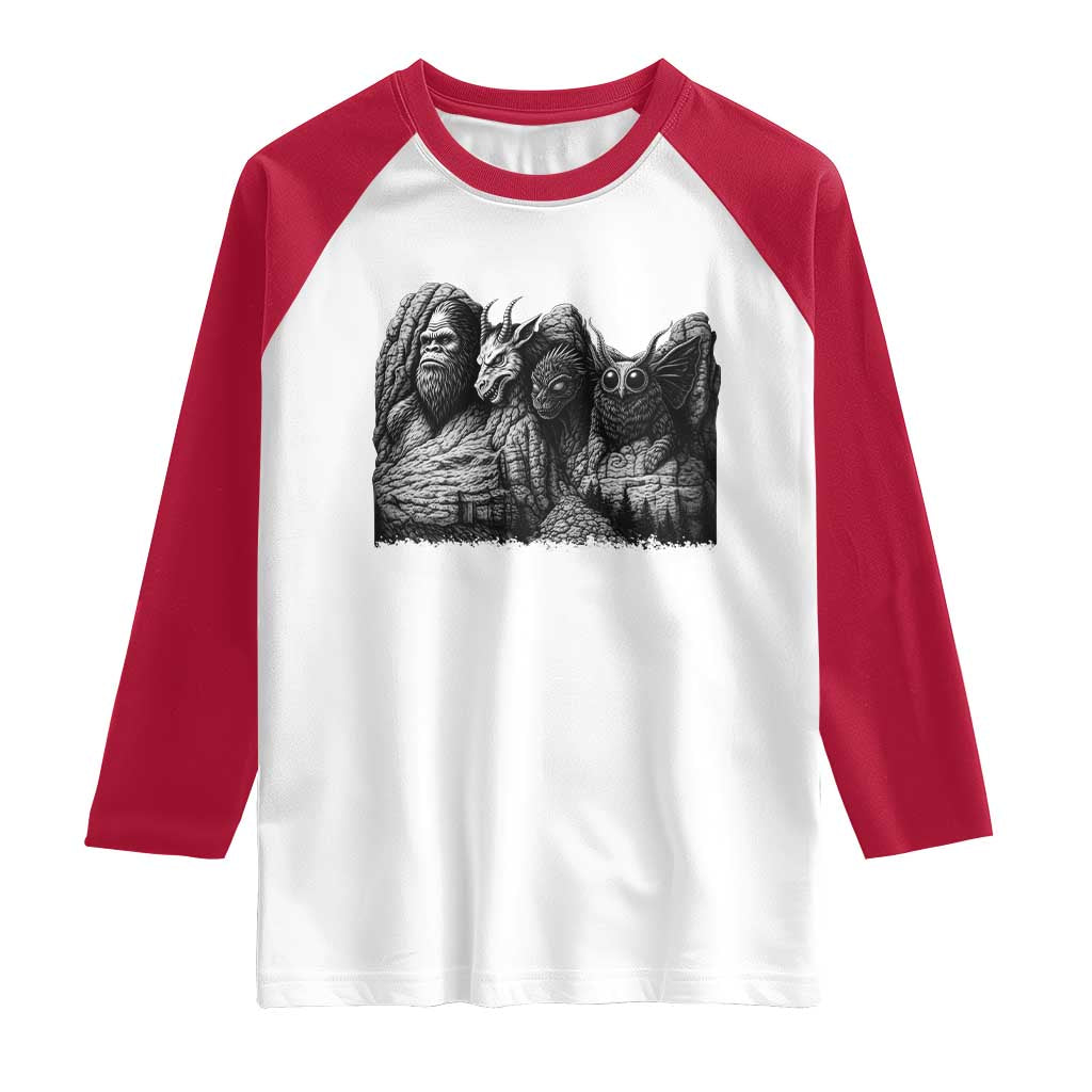 Cryptid Mount Rushmore Raglan Shirt Bigfoot Mothman Jersey Devil Chupacabra TS12 White Red Print Your Wear