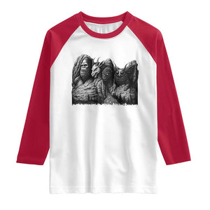 Cryptid Mount Rushmore Raglan Shirt Bigfoot Mothman Jersey Devil Chupacabra TS12 White Red Print Your Wear