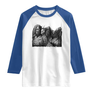 Cryptid Mount Rushmore Raglan Shirt Bigfoot Mothman Jersey Devil Chupacabra TS12 White Royal Print Your Wear
