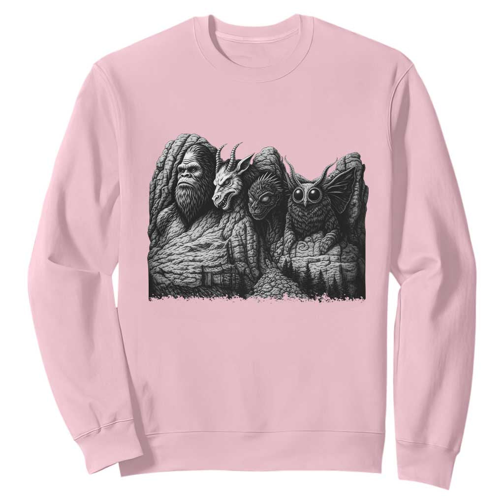 Cryptid Mount Rushmore Sweatshirt Bigfoot Mothman Jersey Devil Chupacabra TS12 Light Pink Print Your Wear