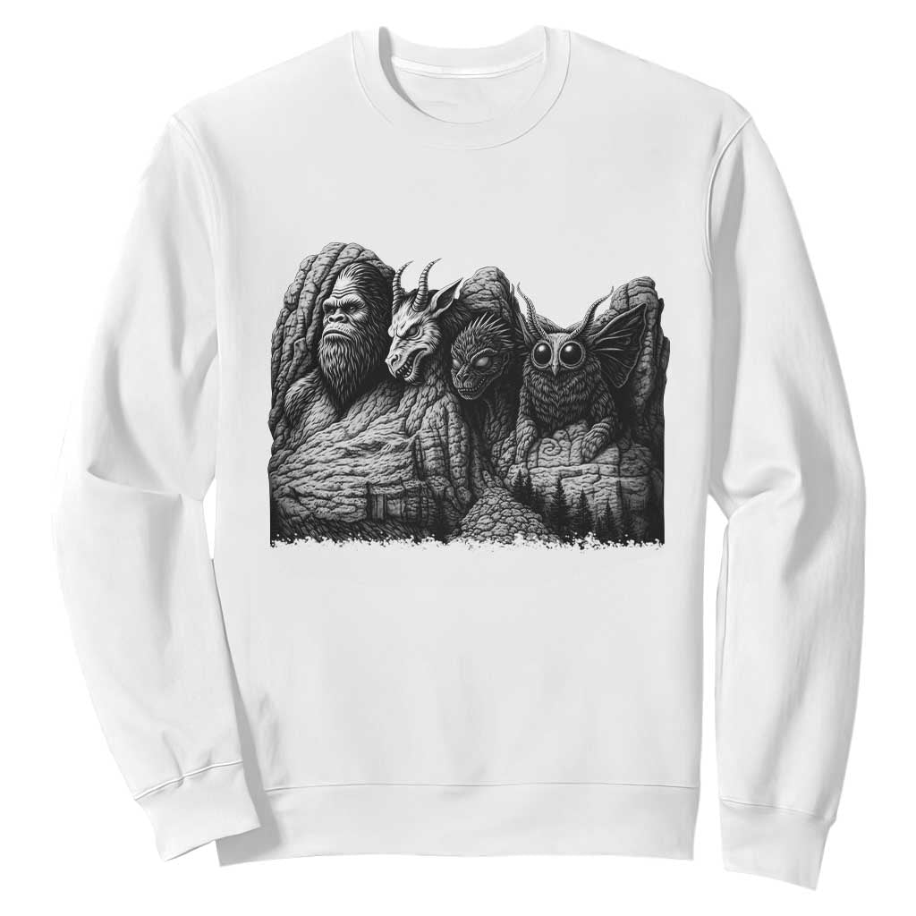 Cryptid Mount Rushmore Sweatshirt Bigfoot Mothman Jersey Devil Chupacabra TS12 White Print Your Wear