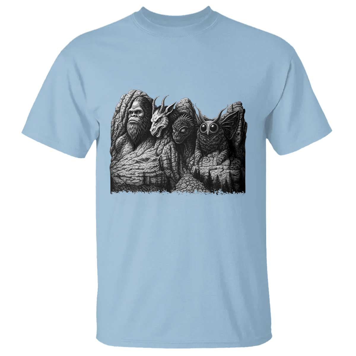 Cryptid Mount Rushmore T Shirt Bigfoot Mothman Jersey Devil Chupacabra TS12 Light Blue Print Your Wear