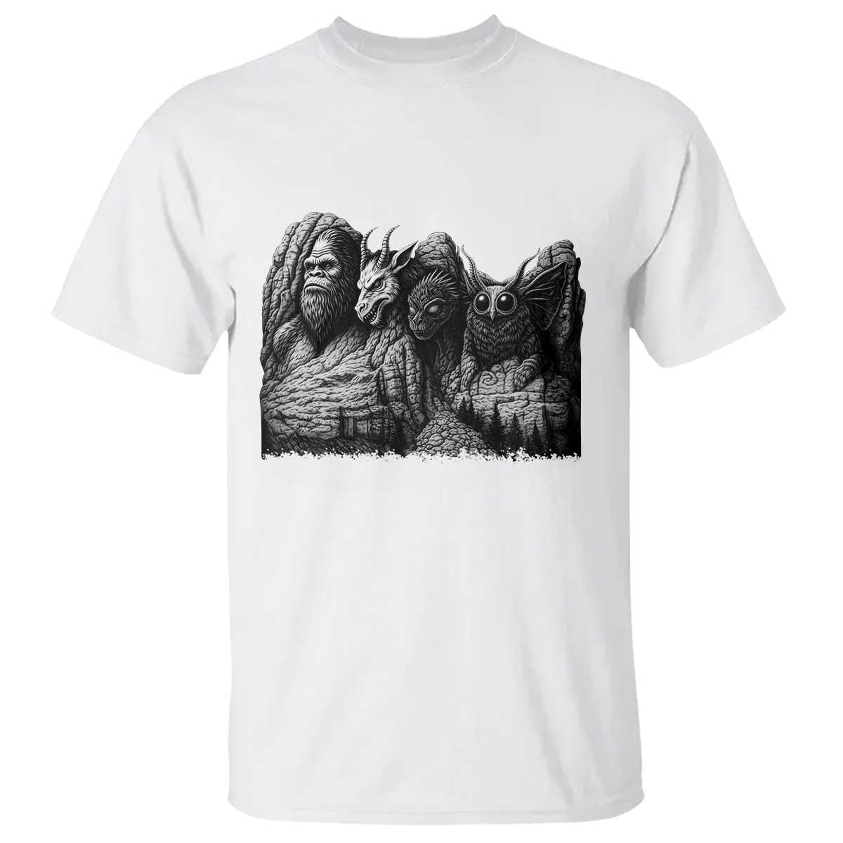 Cryptid Mount Rushmore T Shirt Bigfoot Mothman Jersey Devil Chupacabra TS12 White Print Your Wear
