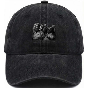 Cryptid Mount Rushmore Washed Cotton Baseball Cap Bigfoot Mothman Jersey Devil Chupacabra TS12 Washed Cap Universal Fit Black Print Your Wear