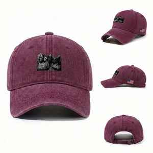 Cryptid Mount Rushmore Washed Cotton Baseball Cap Bigfoot Mothman Jersey Devil Chupacabra TS12 Washed Cap Universal Fit Burgundy Print Your Wear
