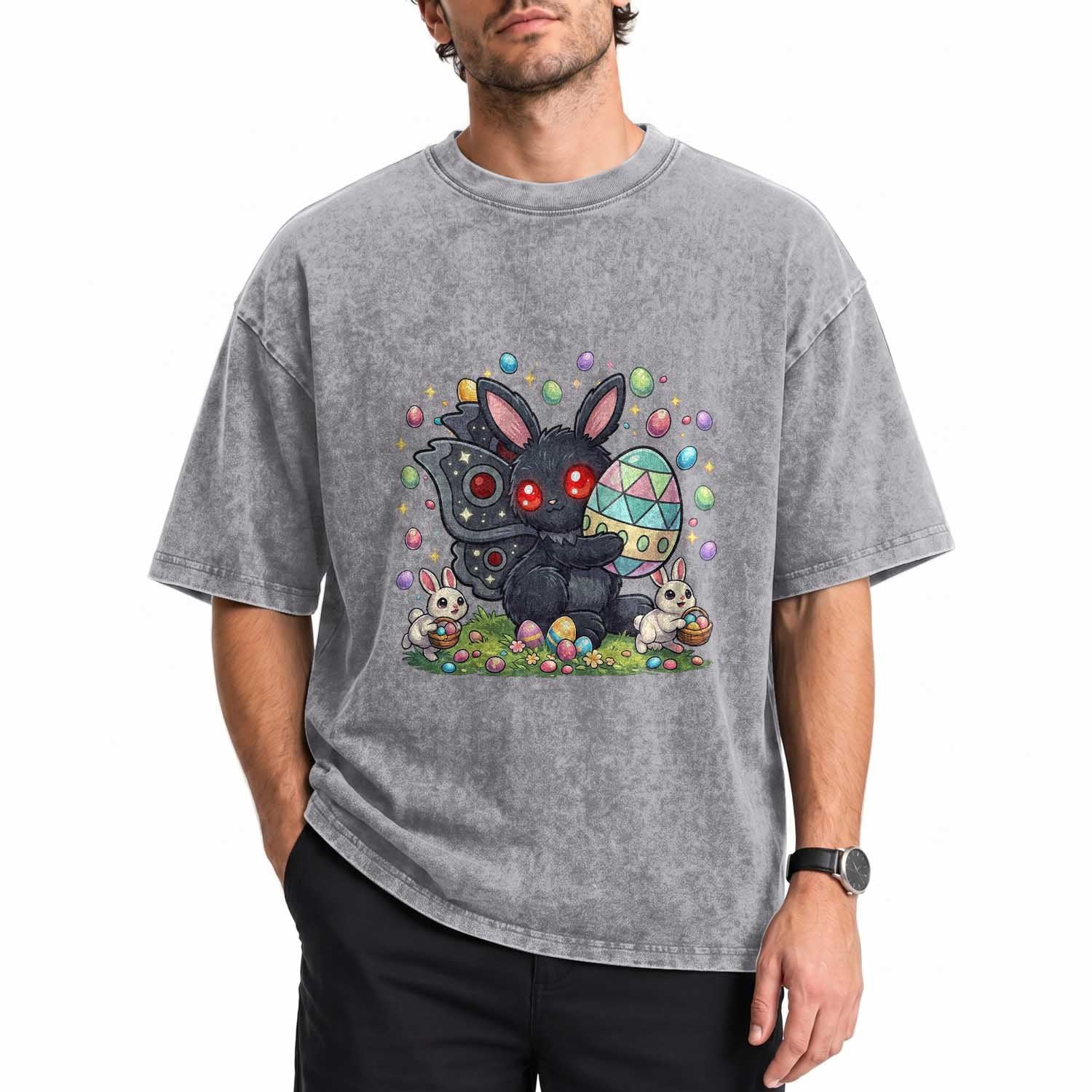 Funny Mothman Easter Bunny Ears Washed Cotton T-Shirt Cryptid Lover Gift