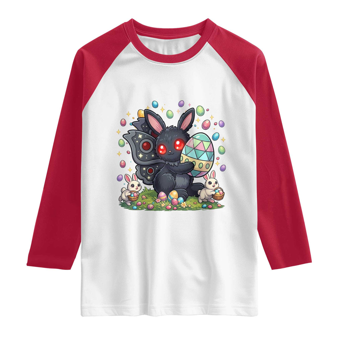 Funny Mothman Easter Bunny Ears Raglan Shirt Cryptid Lover Gift TS12 White Red Print Your Wear