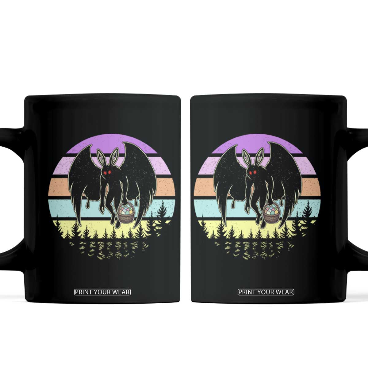 Retro Sunset Mothman Easter Egg Hunt Coffee Mug Cryptid Lover Gift TS12 Black Print Your Wear