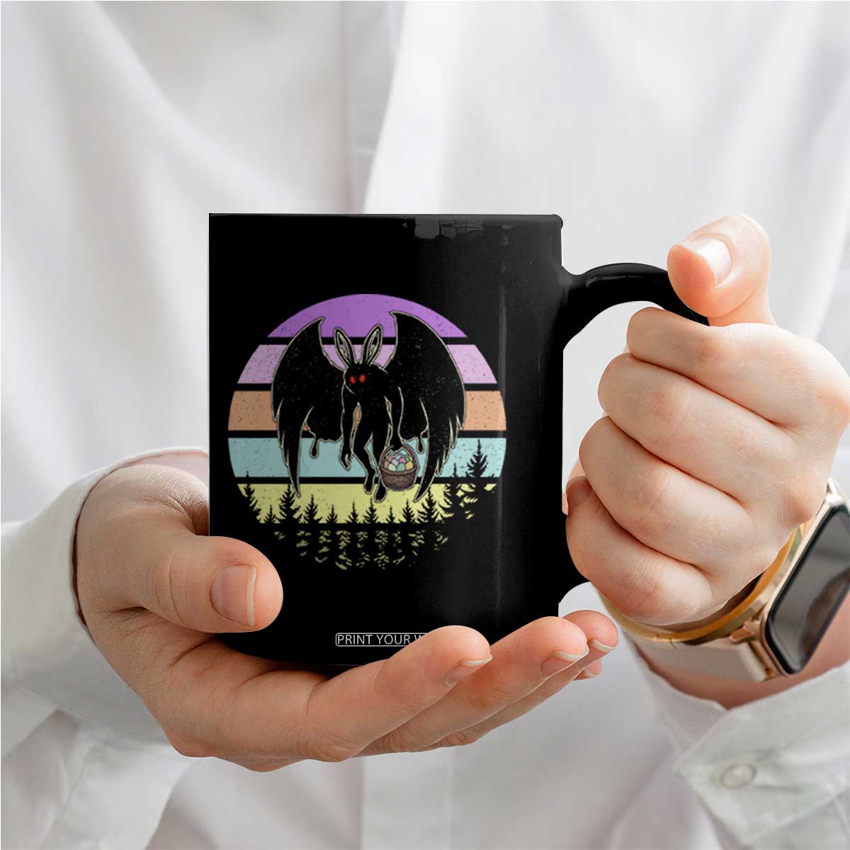 Retro Sunset Mothman Easter Egg Hunt Coffee Mug Cryptid Lover Gift TS12 Print Your Wear