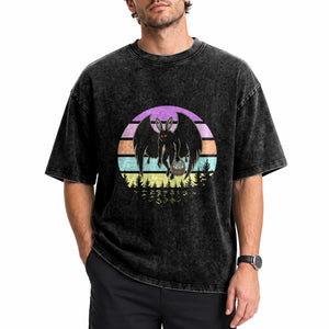 Retro Sunset Mothman Easter Egg Hunt Washed Cotton T-Shirt Cryptid Lover Gift