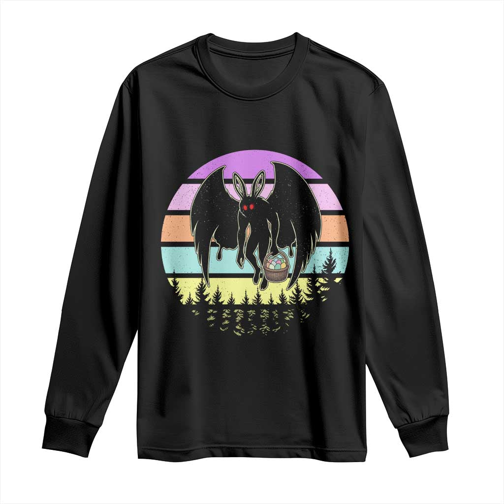 Retro Sunset Mothman Easter Egg Hunt Long Sleeve Shirt Cryptid Lover Gift TS12 Black Print Your Wear