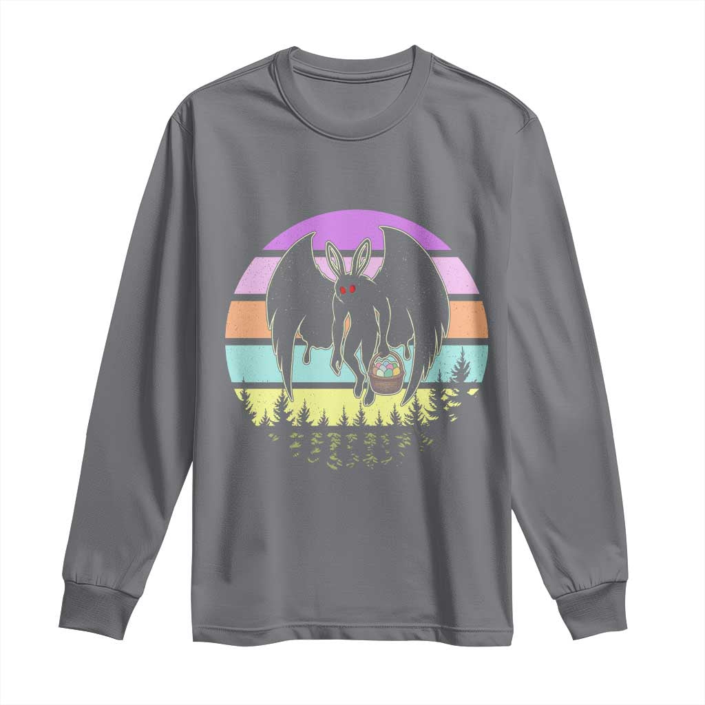 Retro Sunset Mothman Easter Egg Hunt Long Sleeve Shirt Cryptid Lover Gift TS12 Charcoal Print Your Wear