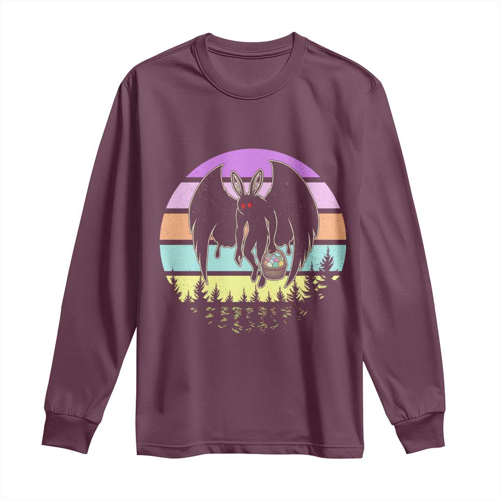 Retro Sunset Mothman Easter Egg Hunt Long Sleeve Shirt Cryptid Lover Gift TS12 Maroon Print Your Wear