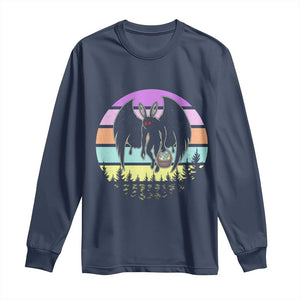 Retro Sunset Mothman Easter Egg Hunt Long Sleeve Shirt Cryptid Lover Gift TS12 Navy Print Your Wear