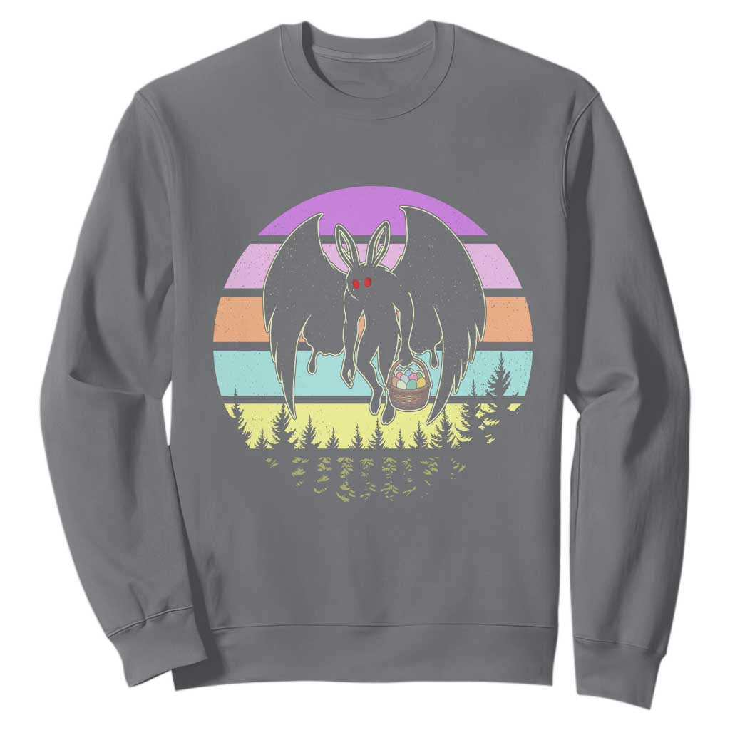 Retro Sunset Mothman Easter Egg Hunt Sweatshirt Cryptid Lover Gift TS12 Charcoal Print Your Wear
