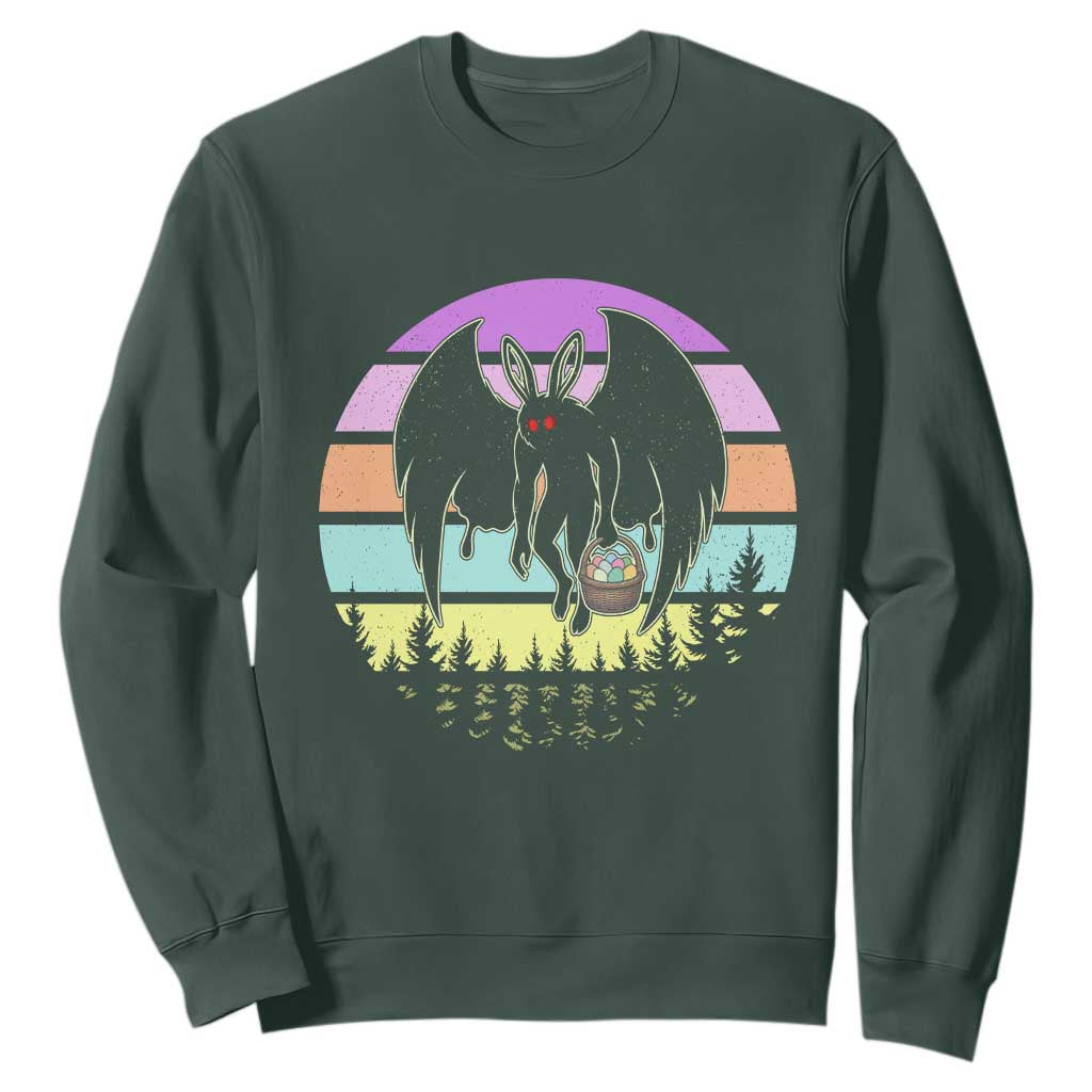 Retro Sunset Mothman Easter Egg Hunt Sweatshirt Cryptid Lover Gift TS12 Dark Forest Green Print Your Wear