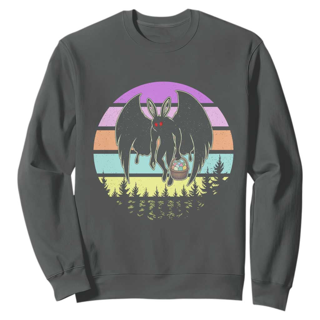 Retro Sunset Mothman Easter Egg Hunt Sweatshirt Cryptid Lover Gift TS12 Dark Heather Print Your Wear