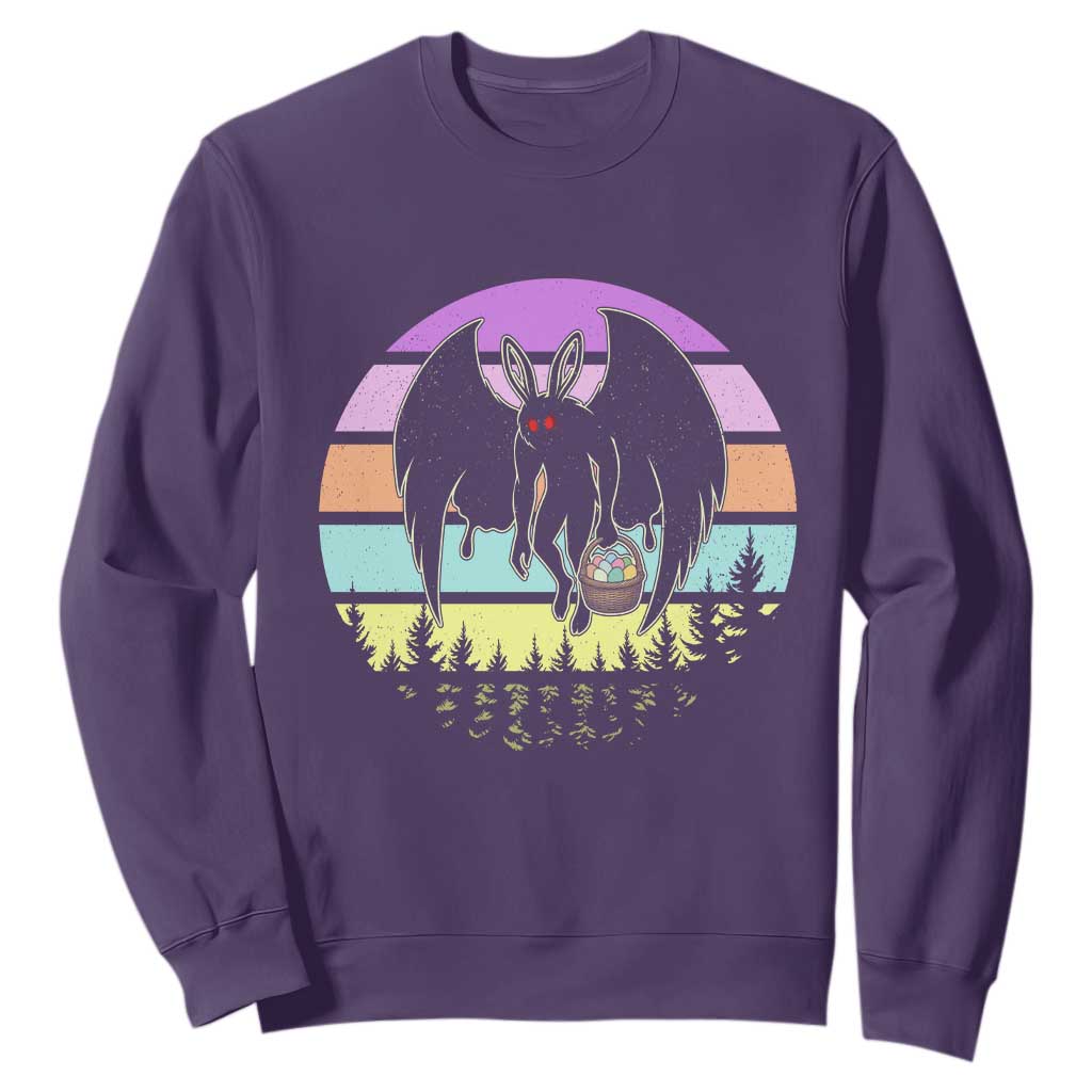 Retro Sunset Mothman Easter Egg Hunt Sweatshirt Cryptid Lover Gift TS12 Purple Print Your Wear