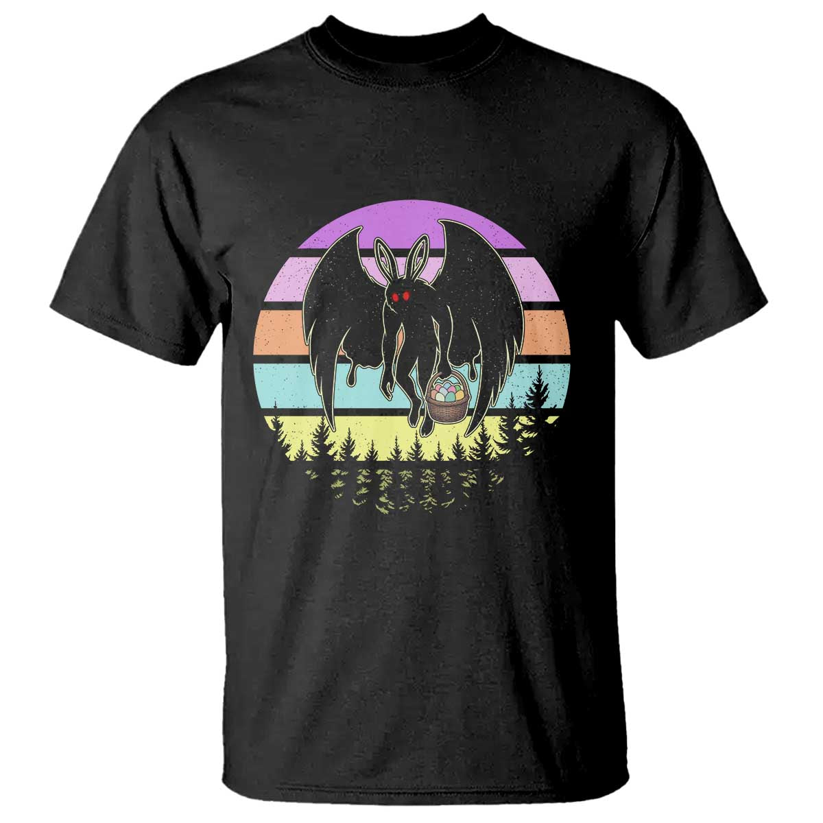 Retro Sunset Mothman Easter Egg Hunt T Shirt Cryptid Lover Gift TS12 Black Print Your Wear