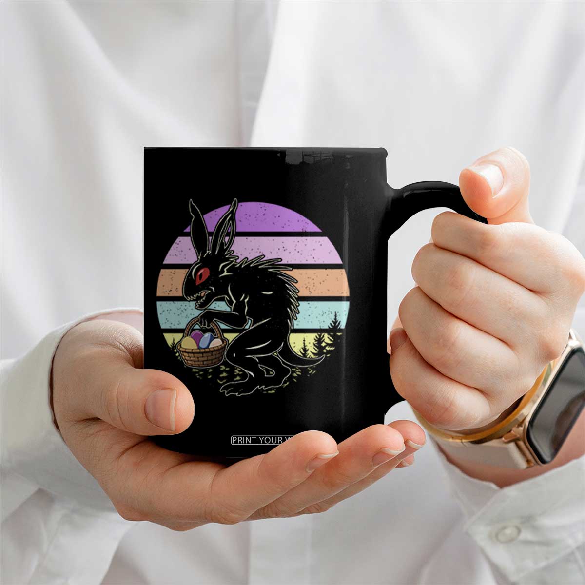 Retro Sunset Chupacabra Easter Egg Hunt Coffee Mug Cryptid Lover Gift TS12 Print Your Wear