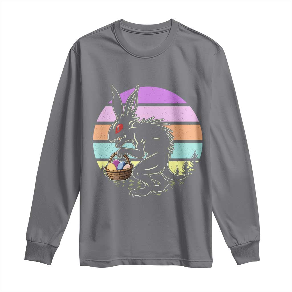 Retro Sunset Chupacabra Easter Egg Hunt Long Sleeve Shirt Cryptid Lover Gift TS12 Charcoal Print Your Wear