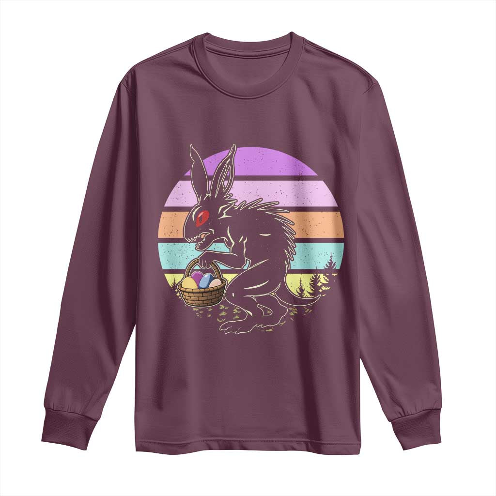 Retro Sunset Chupacabra Easter Egg Hunt Long Sleeve Shirt Cryptid Lover Gift TS12 Maroon Print Your Wear