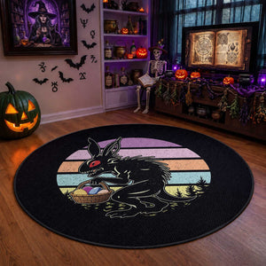 Retro Sunset Chupacabra Easter Egg Hunt Round Rug Cryptid Lover Gift