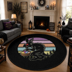 Retro Sunset Chupacabra Easter Egg Hunt Round Rug Cryptid Lover Gift