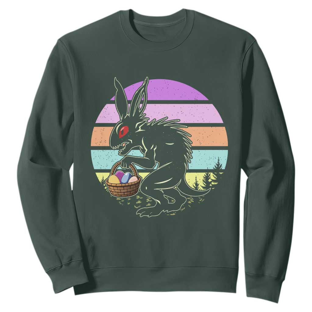 Retro Sunset Chupacabra Easter Egg Hunt Sweatshirt Cryptid Lover Gift TS12 Dark Forest Green Print Your Wear