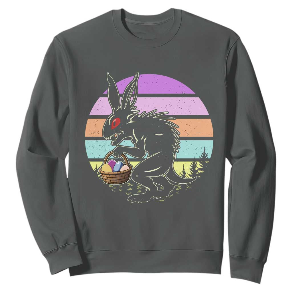 Retro Sunset Chupacabra Easter Egg Hunt Sweatshirt Cryptid Lover Gift TS12 Dark Heather Print Your Wear