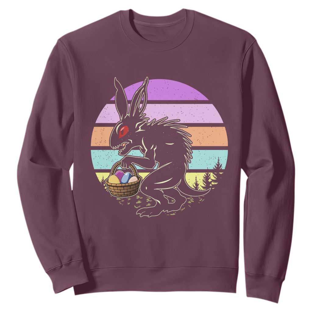 Retro Sunset Chupacabra Easter Egg Hunt Sweatshirt Cryptid Lover Gift TS12 Maroon Print Your Wear