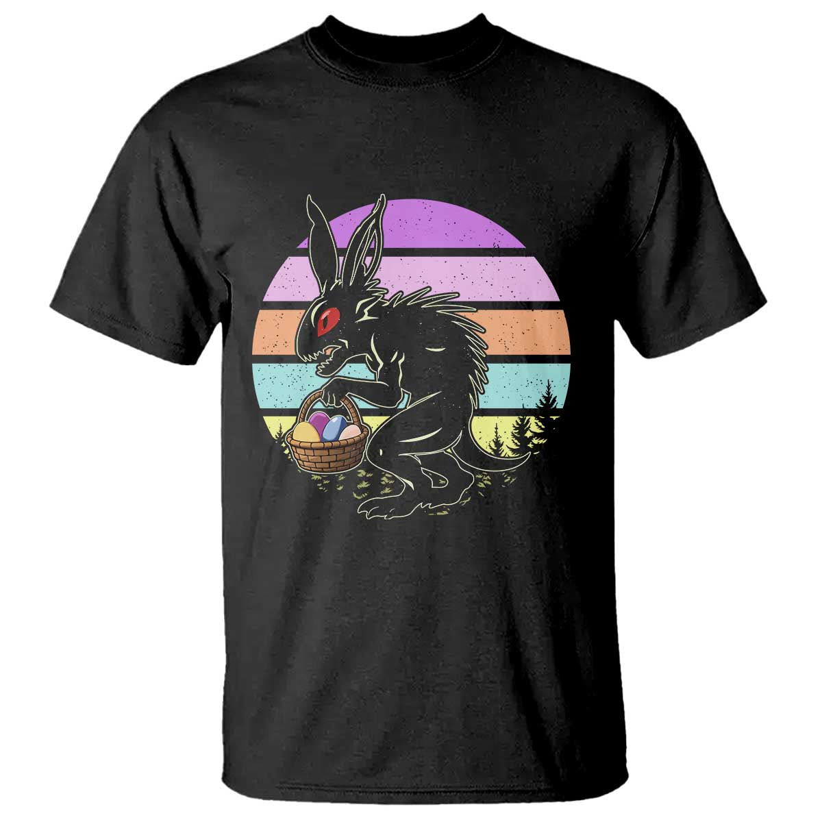Retro Sunset Chupacabra Easter Egg Hunt T Shirt Cryptid Lover Gift TS12 Black Print Your Wear
