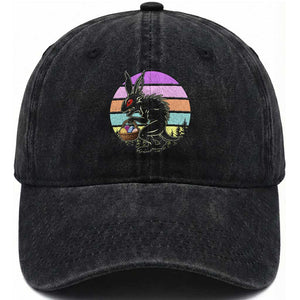 Retro Sunset Chupacabra Easter Egg Hunt Washed Cotton Baseball Cap Cryptid Lover Gift TS12 Washed Cap Universal Fit Black Print Your Wear