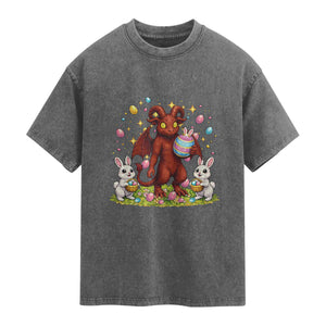 Jersey Devil Easter Egg Hunt Washed Cotton T-Shirt Funny Pine Barrens Folklore Gift