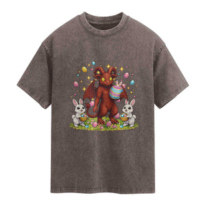 Jersey Devil Easter Egg Hunt Washed Cotton T-Shirt Funny Pine Barrens Folklore Gift