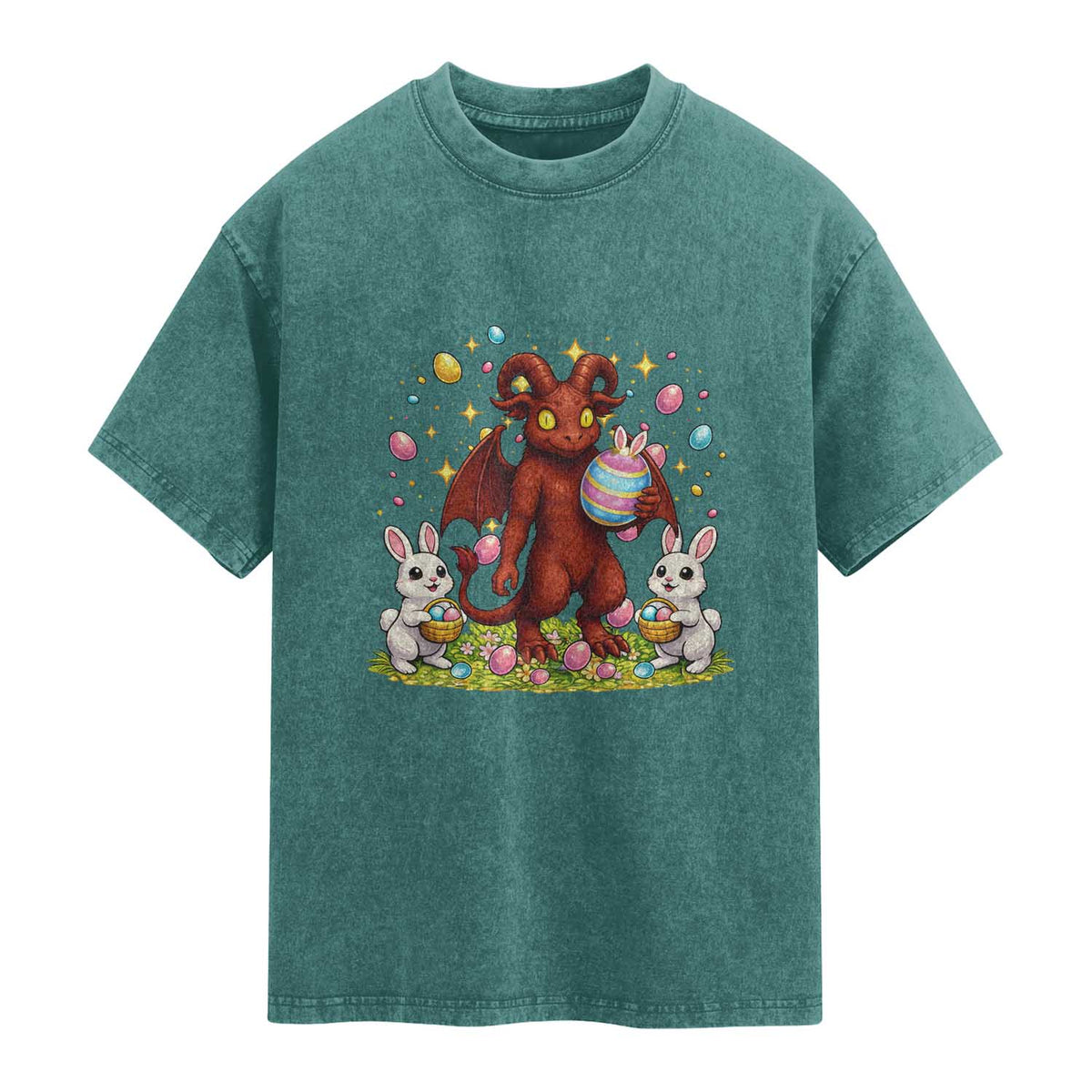 Jersey Devil Easter Egg Hunt Washed Cotton T-Shirt Funny Pine Barrens Folklore Gift