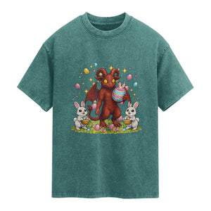 Jersey Devil Easter Egg Hunt Washed Cotton T-Shirt Funny Pine Barrens Folklore Gift