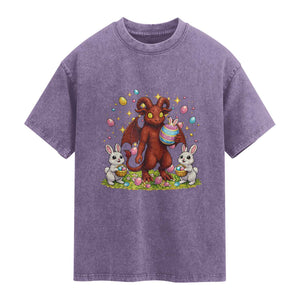 Jersey Devil Easter Egg Hunt Washed Cotton T-Shirt Funny Pine Barrens Folklore Gift