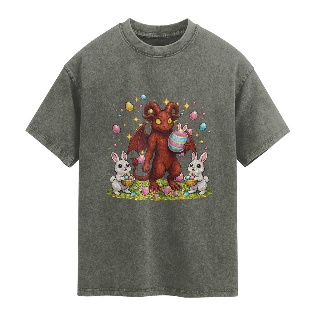 Jersey Devil Easter Egg Hunt Washed Cotton T-Shirt Funny Pine Barrens Folklore Gift