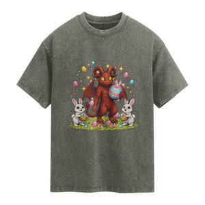 Jersey Devil Easter Egg Hunt Washed Cotton T-Shirt Funny Pine Barrens Folklore Gift
