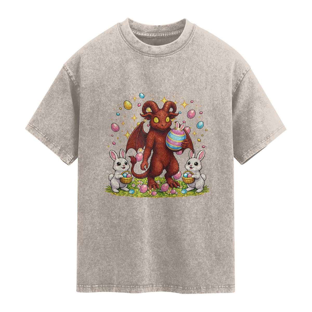 Jersey Devil Easter Egg Hunt Washed Cotton T-Shirt Funny Pine Barrens Folklore Gift