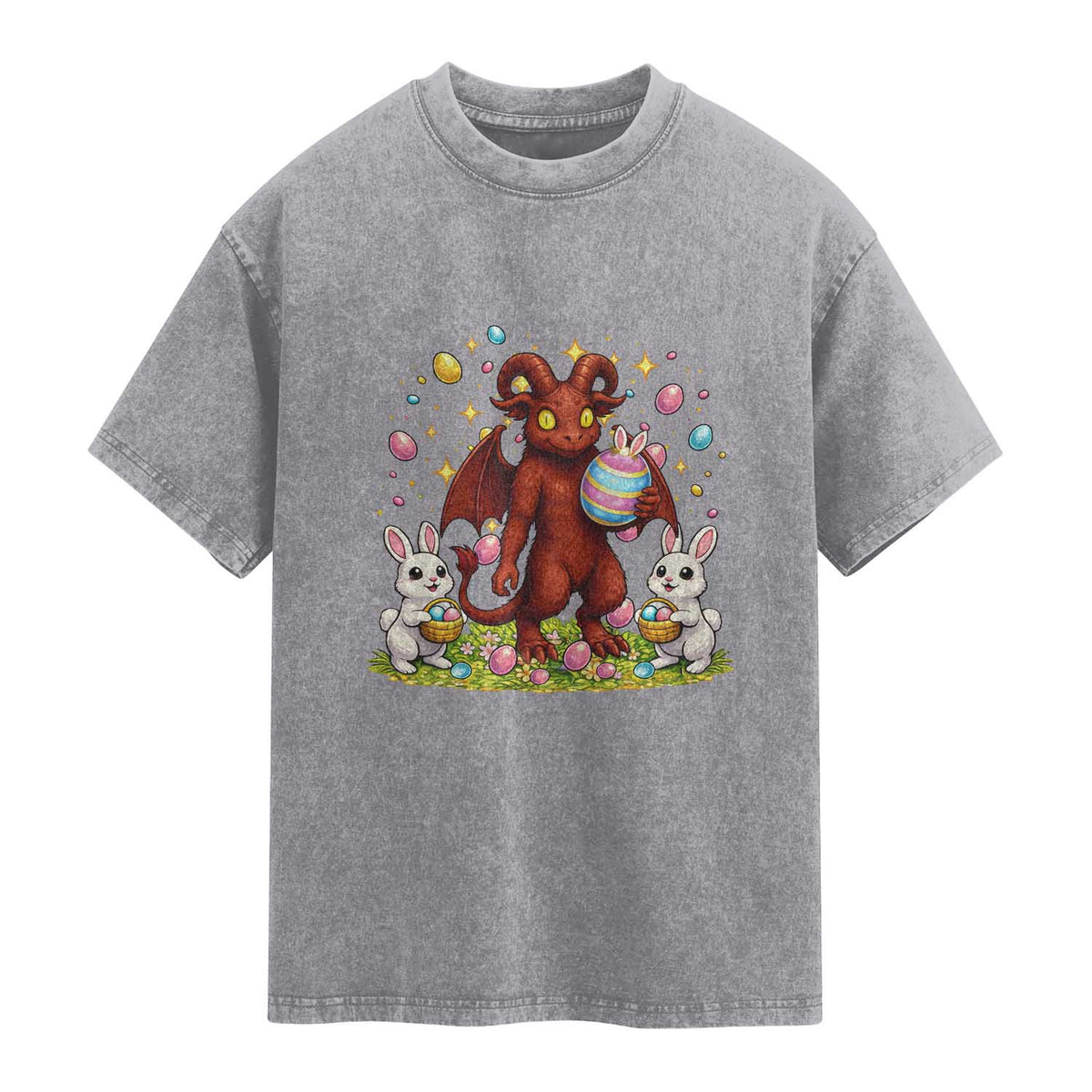 Jersey Devil Easter Egg Hunt Washed Cotton T-Shirt Funny Pine Barrens Folklore Gift