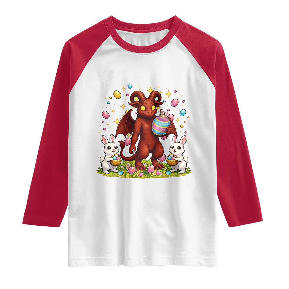 Jersey Devil Easter Egg Hunt Raglan Shirt Funny Pine Barrens Folklore Gift TS12 White Red Print Your Wear
