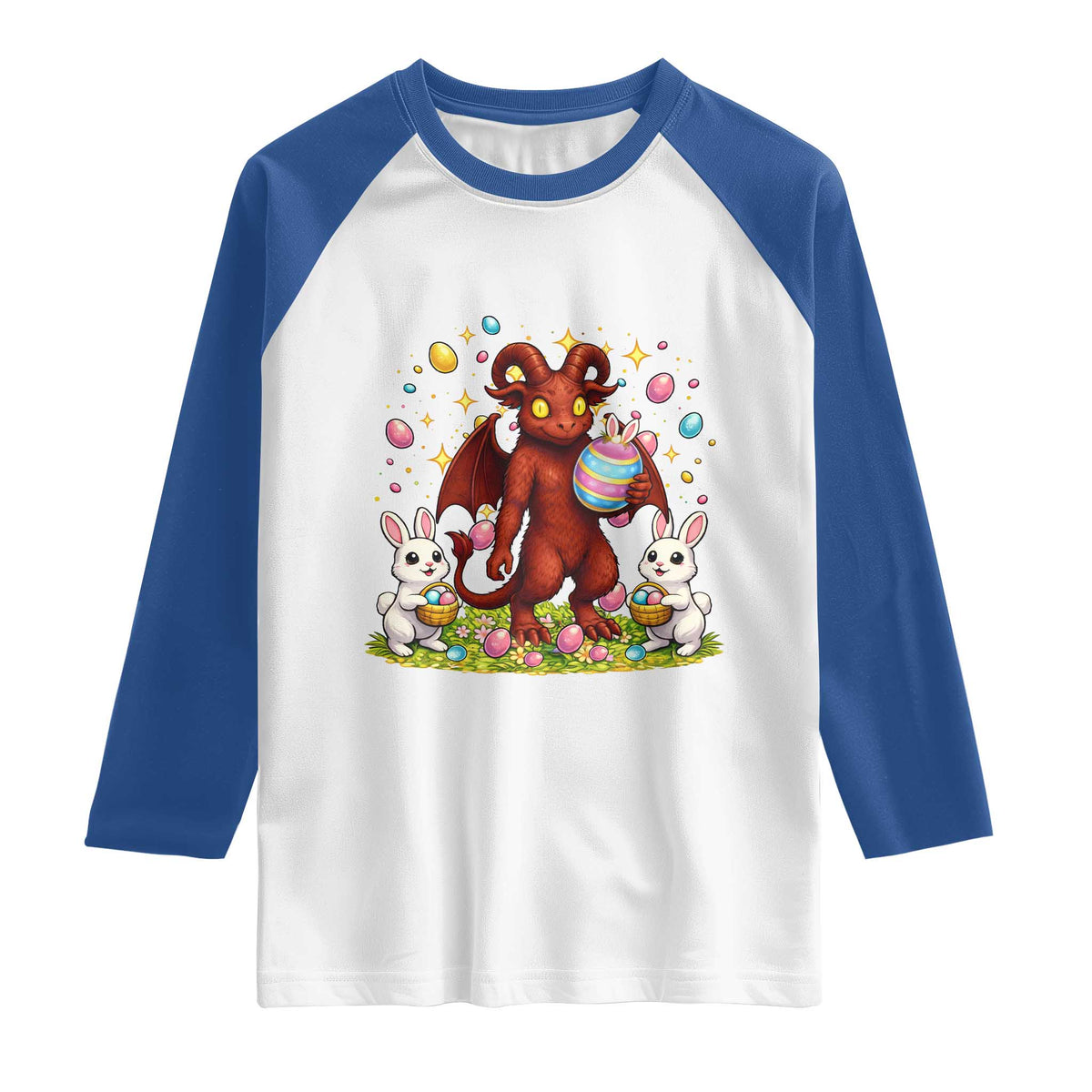 Jersey Devil Easter Egg Hunt Raglan Shirt Funny Pine Barrens Folklore Gift TS12 White Royal Print Your Wear