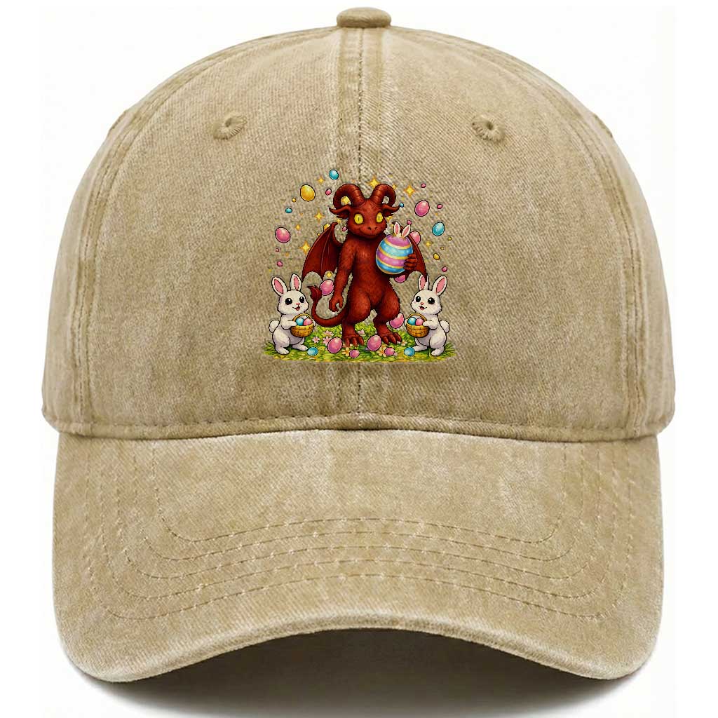 Jersey Devil Easter Egg Hunt Washed Cotton Baseball Cap Funny Pine Barrens Folklore Gift TS12 Washed Cap Universal Fit Khaki Print Your Wear