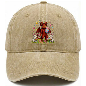 Jersey Devil Easter Egg Hunt Washed Cotton Baseball Cap Funny Pine Barrens Folklore Gift TS12 Washed Cap Universal Fit Khaki Print Your Wear