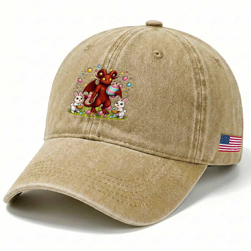Jersey Devil Easter Egg Hunt Washed Cotton Baseball Cap Funny Pine Barrens Folklore Gift TS12 Print Your Wear