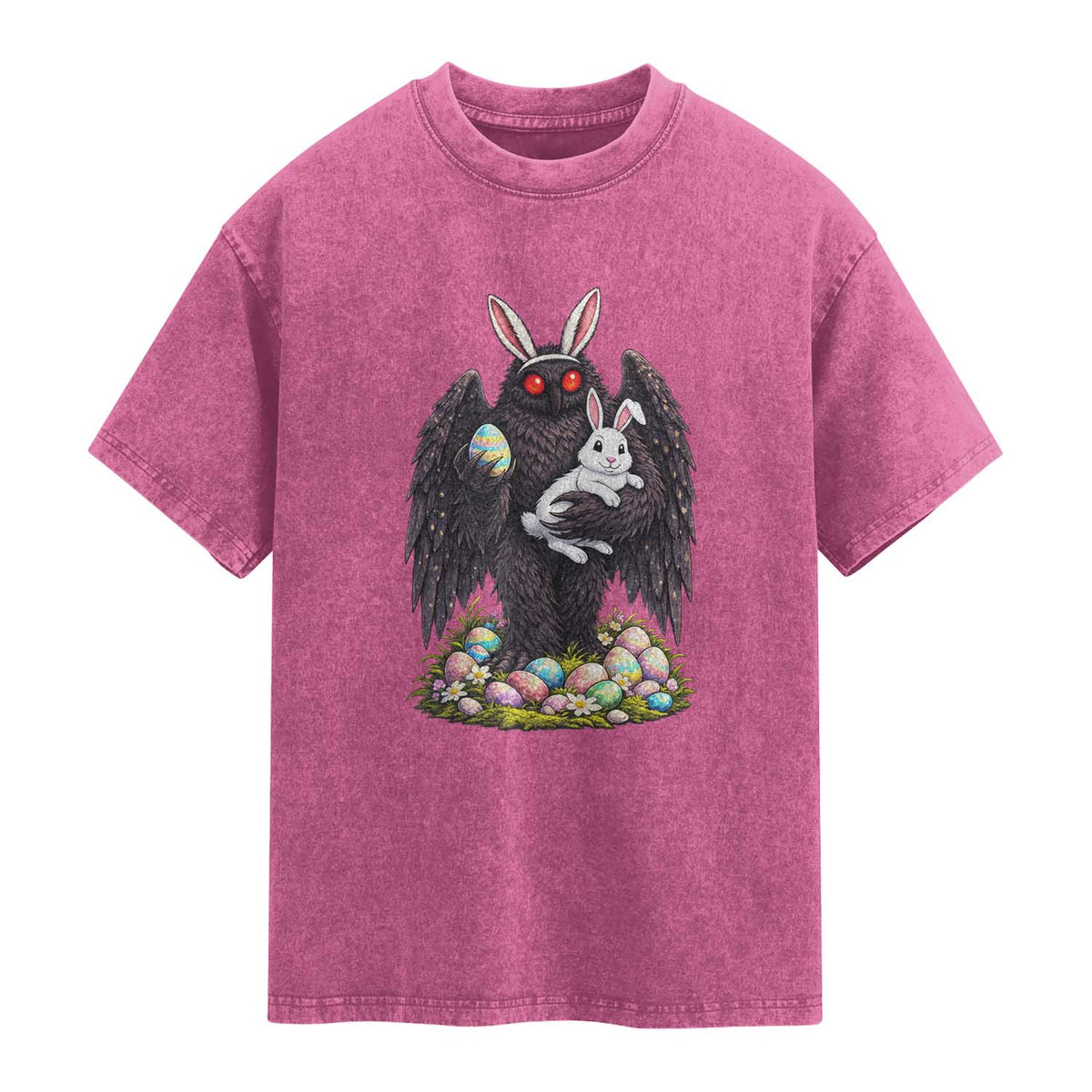 Funny Mothman Bunny Ears Washed Cotton T-Shirt Point Pleasant Cryptid Lover Gift