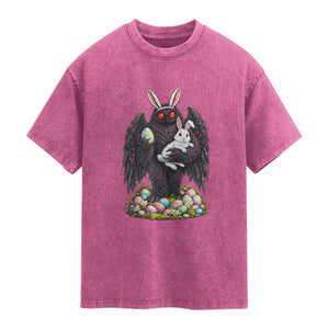 Funny Mothman Bunny Ears Washed Cotton T-Shirt Point Pleasant Cryptid Lover Gift